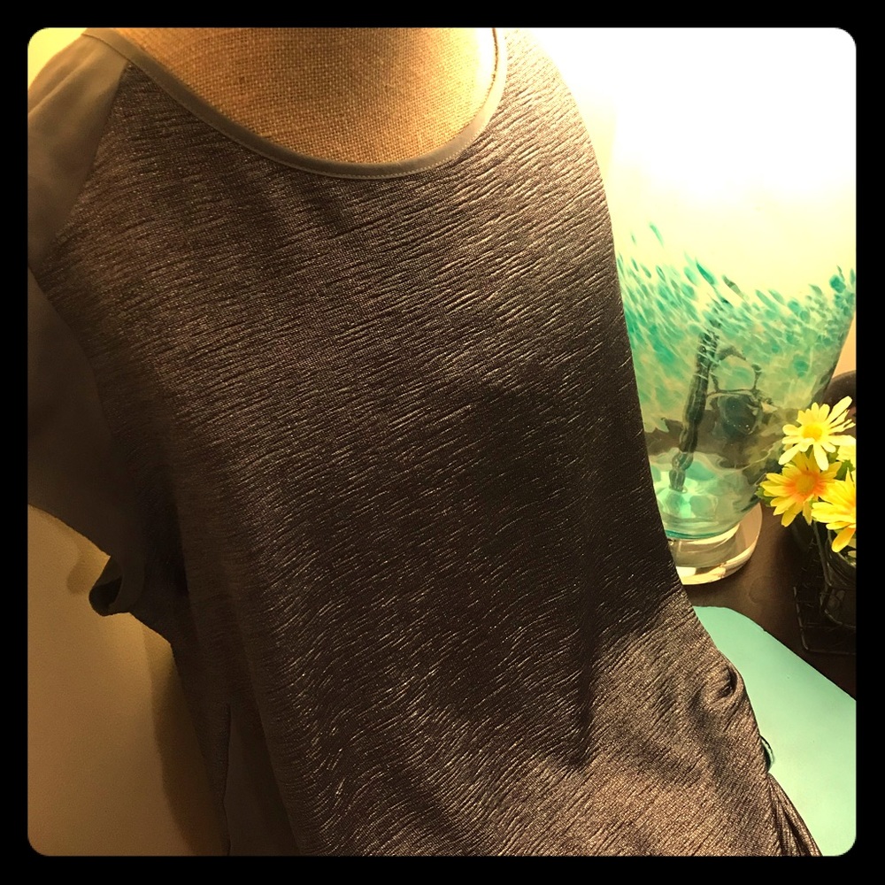 APT 9 gray with bronze knit blouse